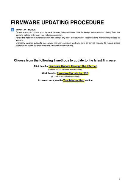 yamaha雅马哈RX-V481 _ RX-V481D _ HTR-4069 firmware update installation manual